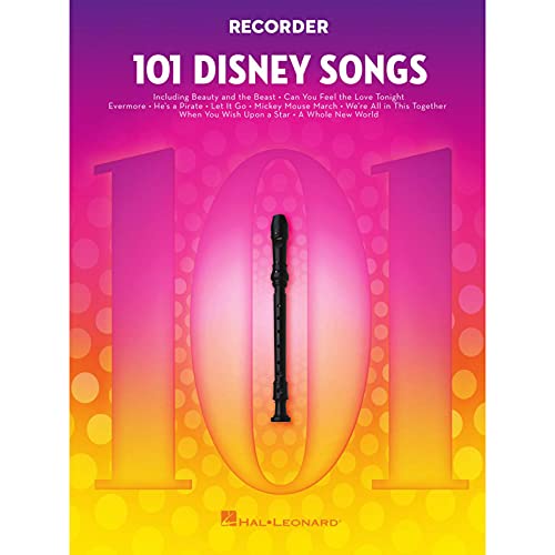 Sheet music book for recorder with "101 Disney Songs" title and image.