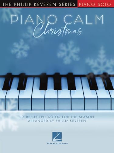 Sheet music cover for “Piano Calm Christmas” with piano keys and snowflakes.