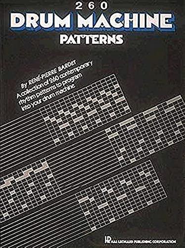 Book cover for 260 Drum Machine Patterns featuring grid-based rhythm sequence diagrams.