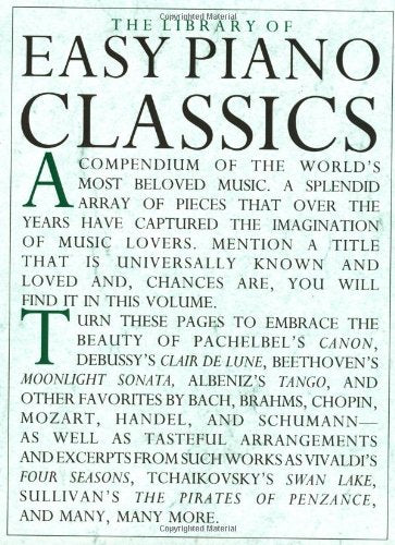 The cover of The Library of Easy Piano Classics featuring descriptive text on white.