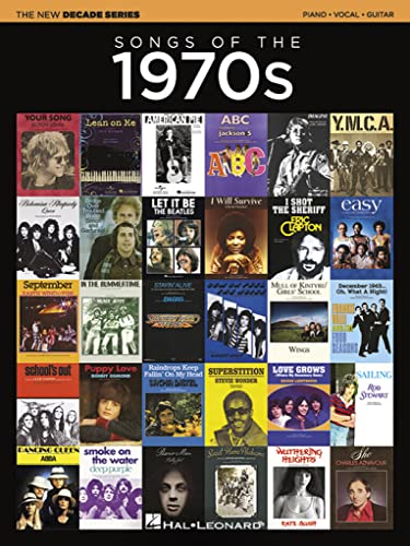 Sheet music cover for “Songs of the 1970s” featuring album art collage.
