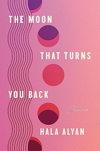 Book cover with a pink gradient background, wavy lines, and circular moon phases.