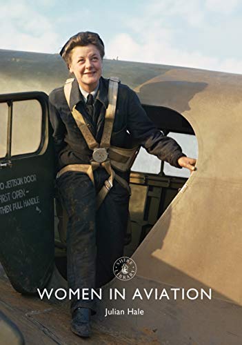 Woman in flight suit by aircraft, book cover "Women in Aviation".