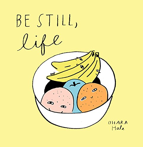 Yellow background with a white plate of fruit and handwritten text.