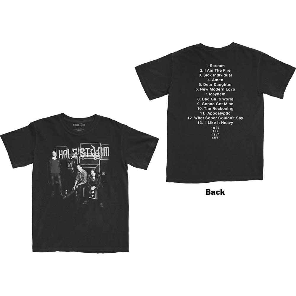 Black unisex t-shirt with large back print of Halestorm’s “The Wild” album cover.