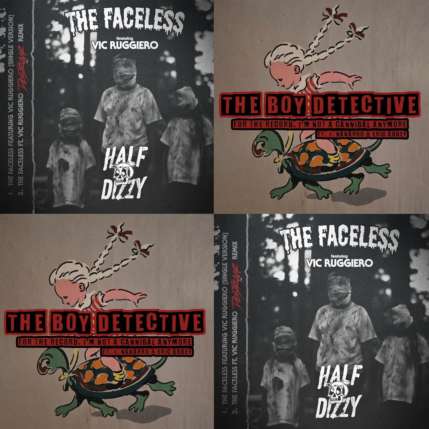 Vinyl record cover featuring split-screen portraits and cartoon turtle imagery.