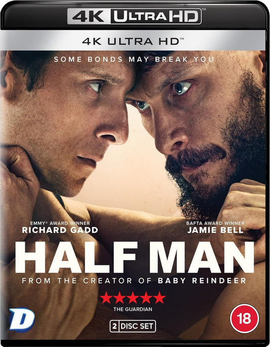 4K UHD Blu-ray cover of Half Man featuring two men facing each other closely.