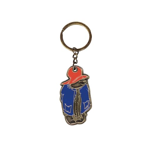Metal Paddington Bear keyring with red hat and blue coat.