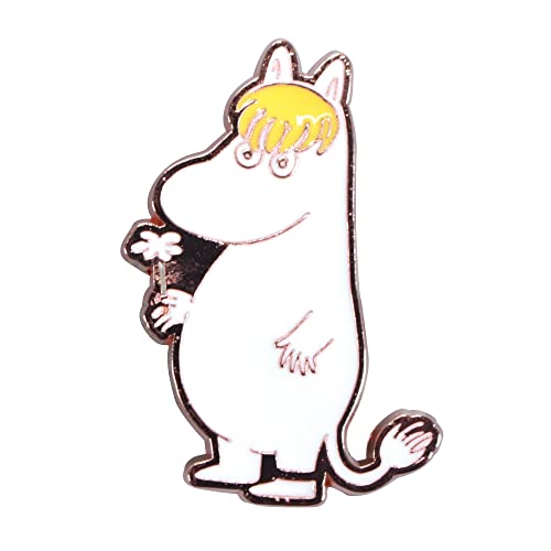 White enamel pin badge depicting Snork Maiden holding a flower.