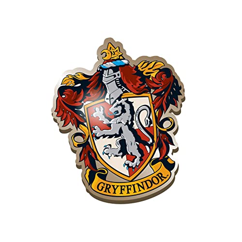 Gryffindor house crest pin badge with a silver lion and red details.