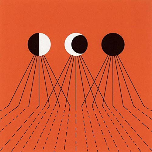 Orange album cover with three stylized crescent moons and radiating lines.
