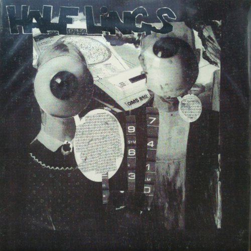 Black and white collage art featuring two figures with large eyeballs for heads.