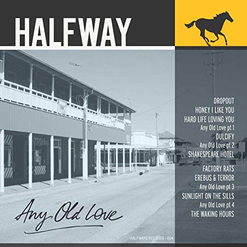 Album cover for Halfway's "Any Old Love" vinyl, featuring a building.