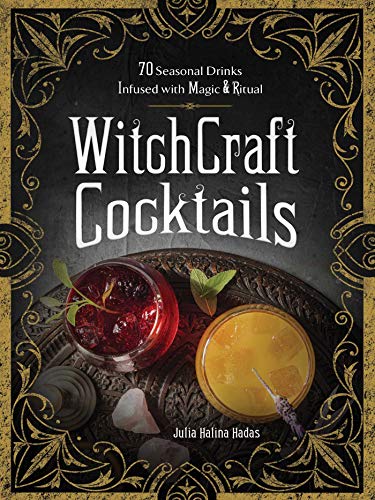 Book cover: “WitchCraft Cocktails” with cocktail image and ornate gold border.