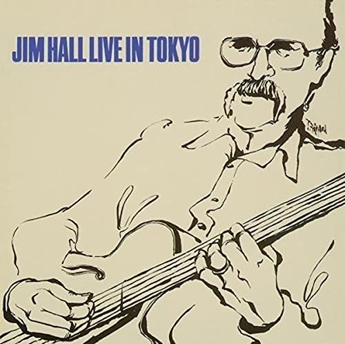 Jim Hall album cover, line drawing of a guitarist playing bass.