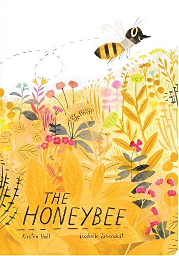Illustrated book cover featuring a bee flying over yellow wildflowers.