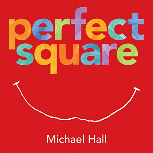 Book cover with colorful text reading Perfect Square and a white line drawing smile.