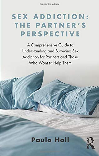 Book cover, "Sex Addiction: The Partner's Perspective," with a blue pillow background.