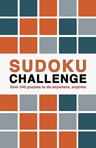 Sudoku Challenge book cover with a grid pattern of orange, gray, and blue squares.