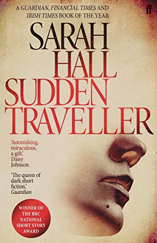 Book cover for Sudden Traveller by Sarah Hall featuring a close-up of a face.