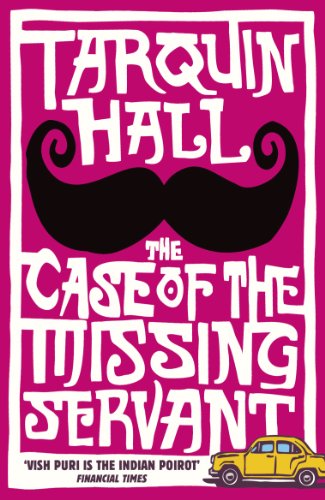Book cover: pink background, large mustache, title "The Case of the Missing Servant".
