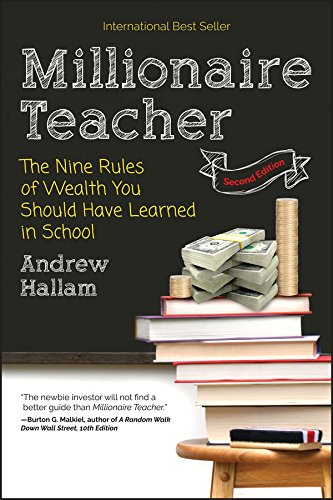 Book cover: "Millionaire Teacher" with stacked books and money illustration.