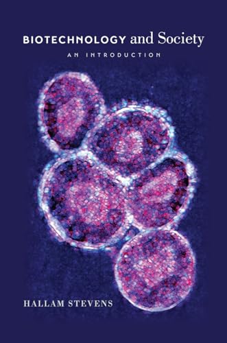 Book cover: “Biotechnology and Society” with microscopic cell image.