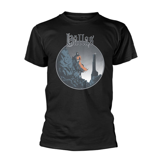 Black t-shirt with graphic of a rider on a mountaintop.