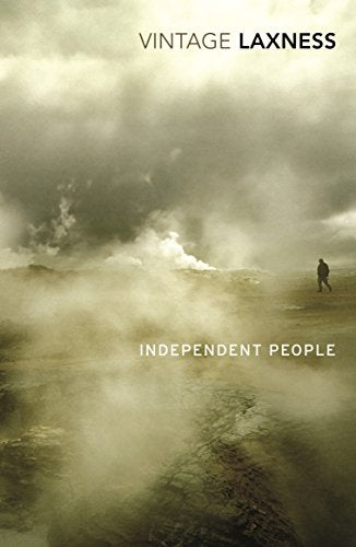 "Book cover of 'Independent People' featuring a stylized blue and white mountain illustration."