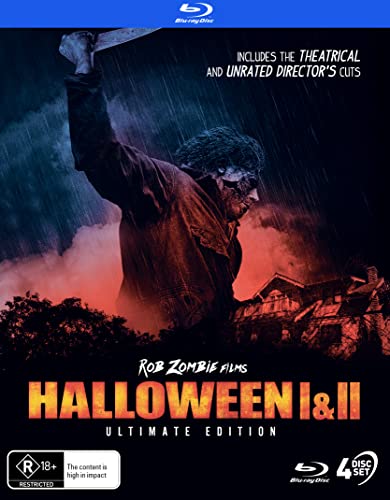 Halloween I & II Blu-ray cover featuring Michael Myers with a knife.