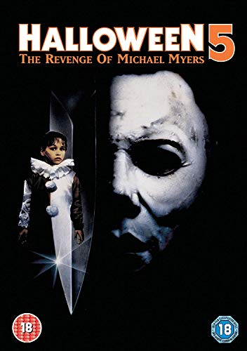Halloween 5 DVD cover featuring Michael Myers’ mask and a young girl.