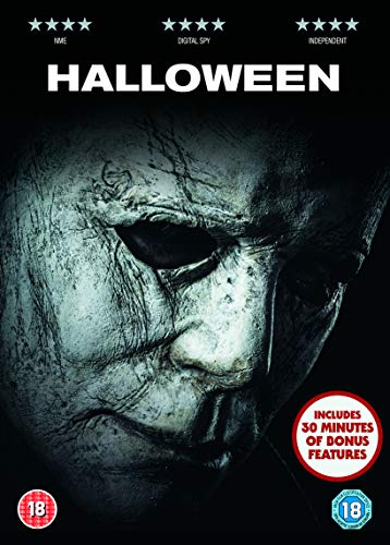 DVD cover featuring a close-up of Michael Myers' mask with "Halloween" title.