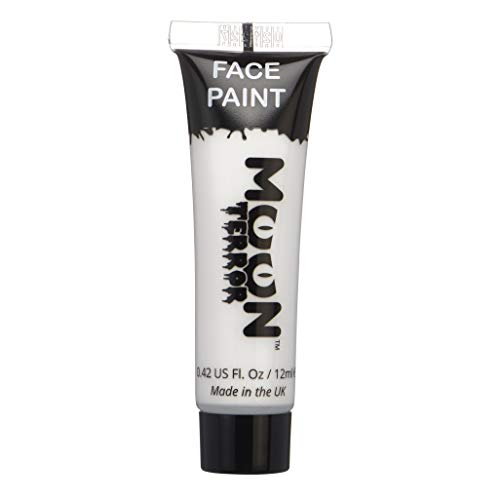 White face paint tube with black “Moon Terror” branding.