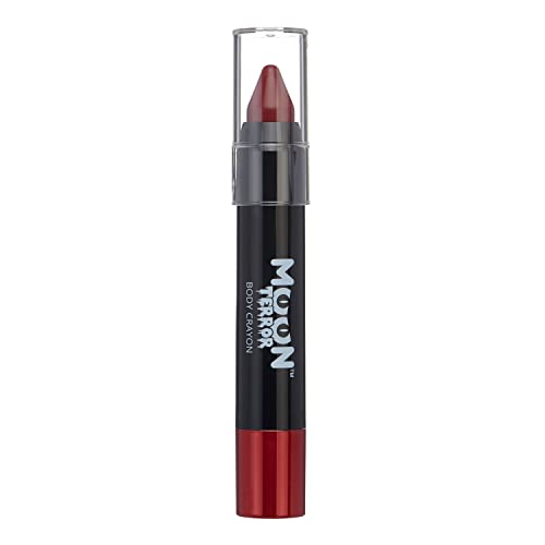 Blood red face paint crayon in a black twist-up tube with clear cap.