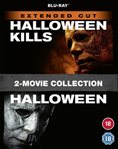 Blu-ray cover for Halloween and Halloween Kills featuring Michael Myers' masked face.
