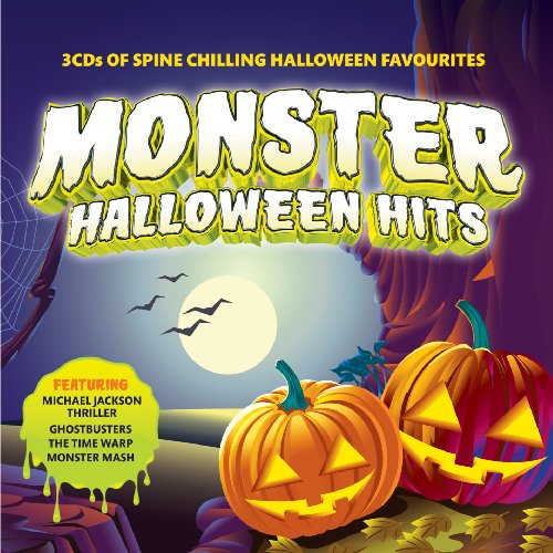 Halloween CD cover with jack-o'-lanterns, bats, and spooky text.