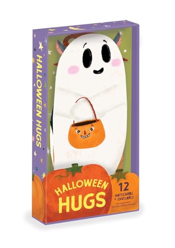Halloween notecard set featuring a ghost with a pumpkin trick-or-treat bag.