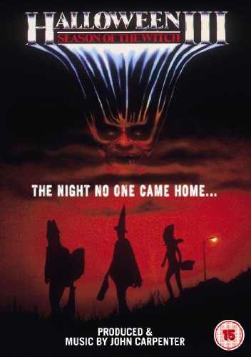 DVD cover for Halloween III featuring silhouettes of three figures against a red sky.