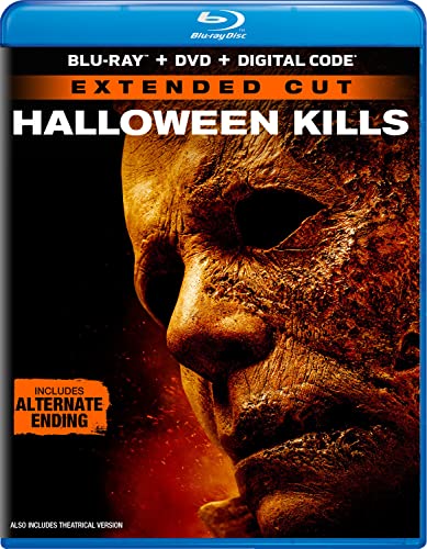 Blu-ray cover for Halloween Kills featuring a close-up of Michael Myers' weathered mask.