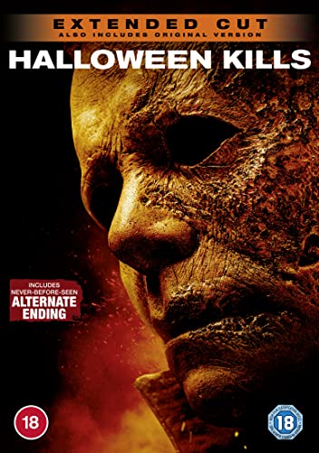 Halloween Kills DVD cover featuring a close-up of Michael Myers’ mask.