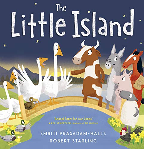 Book cover: colorful illustration of farm animals on a small island.