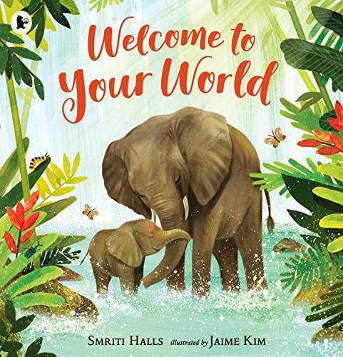 Children’s book cover depicting a large elephant and baby elephant in water.