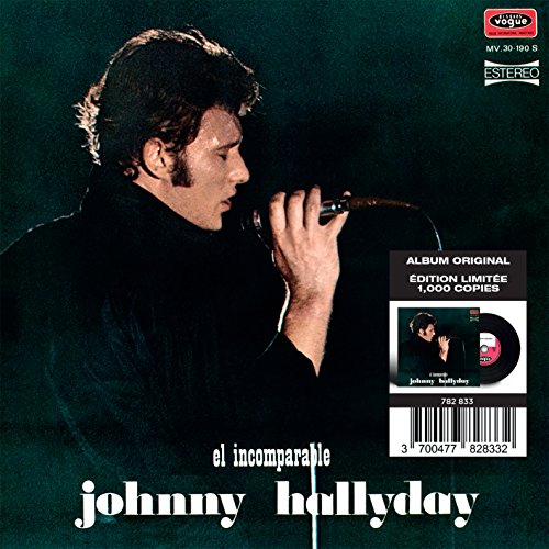 Johnny Hallyday album cover, singer with microphone, limited edition sticker, barcode.