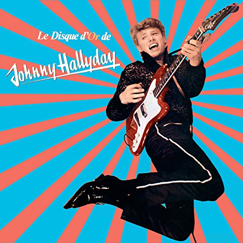 Johnny Hallyday album cover with a vibrant blue and red sunburst background.