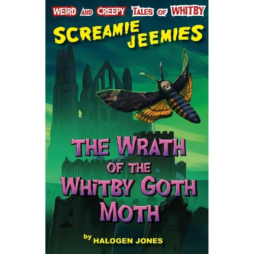 Book cover: a large, skull-faced moth flies over Whitby Abbey.