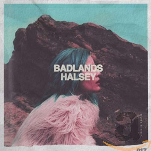 CD cover for Halsey’s “BADLANDS” featuring a woman with blue hair.