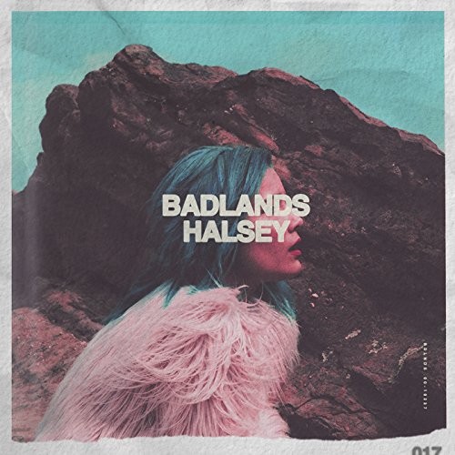 Halsey album cover, "BADLANDS", featuring a woman with blue hair.