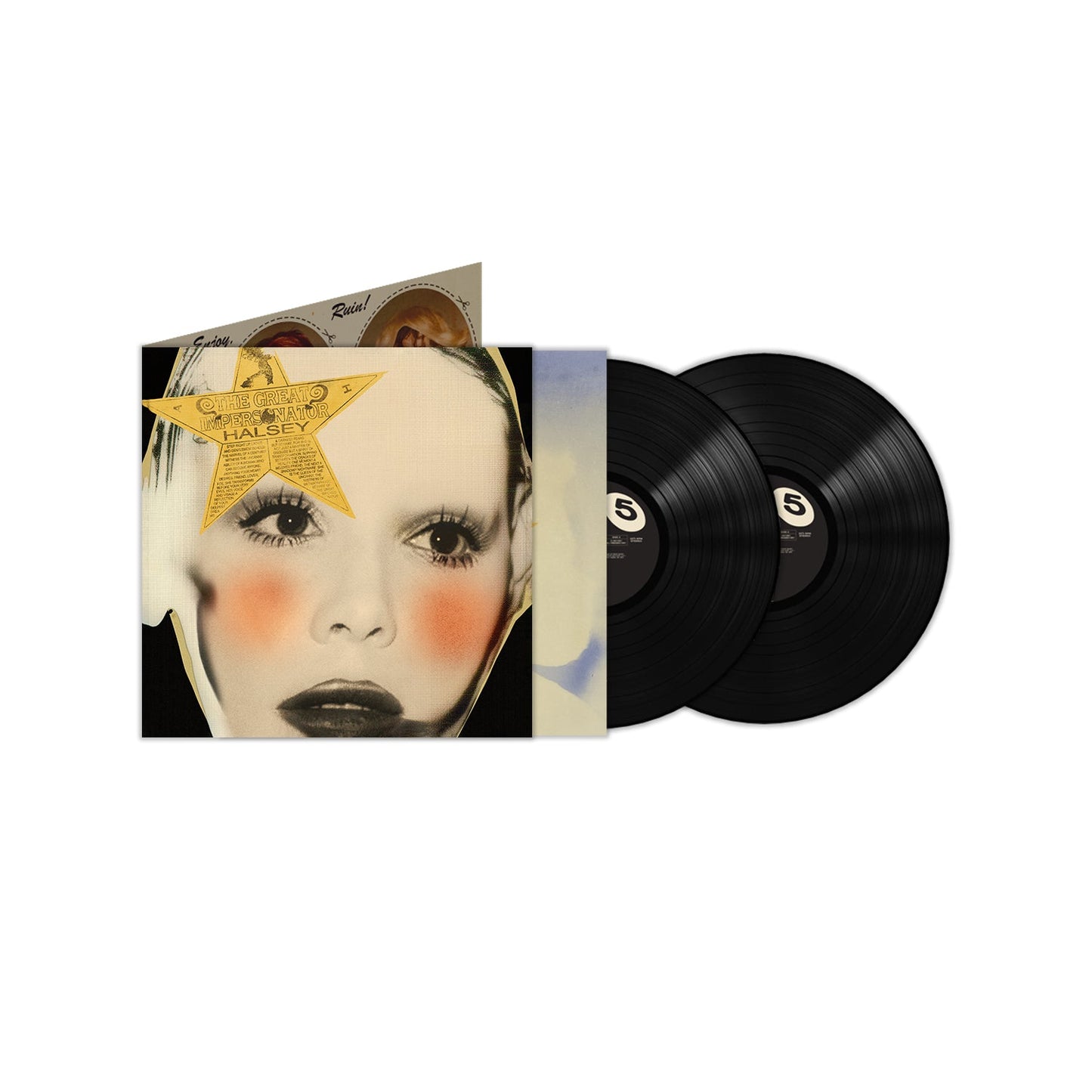 Halsey’s “The Great Impersonator” double vinyl record with illustrated cover.