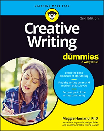 Book cover: "Creative Writing For Dummies," 2nd edition, with a woman writing.