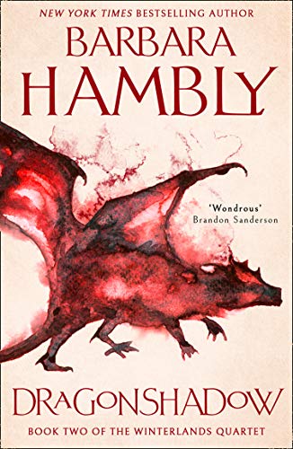 Book cover: red dragon illustration, title "Dragonshadow" by Barbara Hambly.